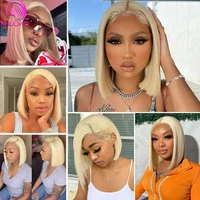 Perruque Bob Courte Lace Front 13x4 Transparente en Cheveux Humains Lisses 613 Couleur Blond Miel Brésilien 6