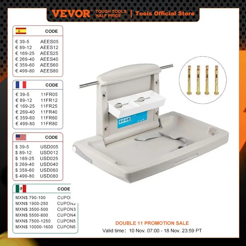 VEVOR Baby Changing Station Commercial Wall Mounted Baby Diaper Changing Table Fold Down Vertical Restrooms Table