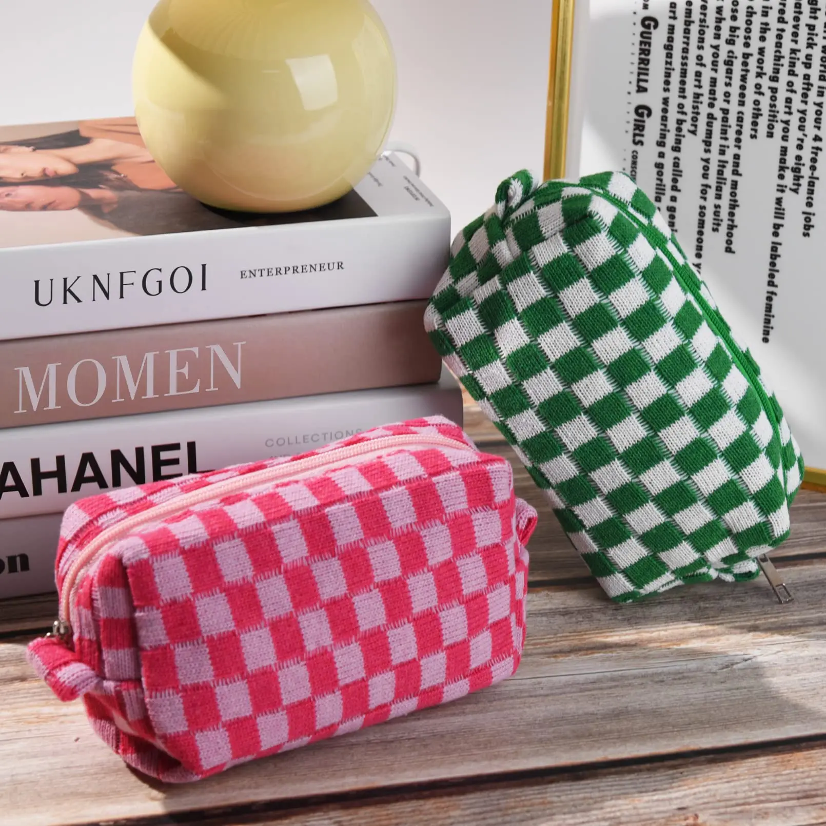 Large Checkerboard Makeup Bag Women Girls Portable Travel Essential Pouch Purse Toiletry Bag Organizer Storage Pencil Case 6