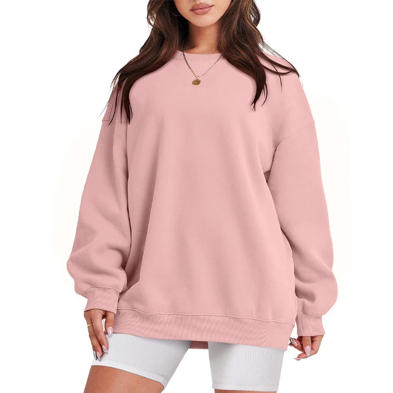 2023 Spring Autumn New Solid Color Round Neck Long Sleeve Sweatshirts Women Casual Loose Oversize Motion Pullovers All-match Top