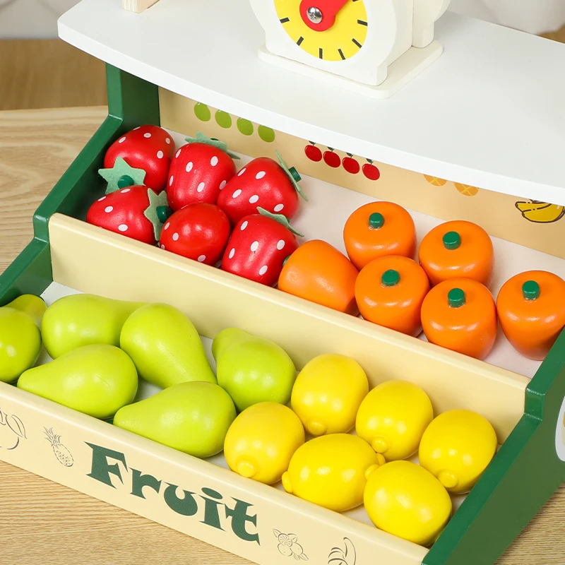 Wooden Role Play Toy Simulated Fruit Store Kids Toys Role Pretend Vegetable Shop Simulation Wooden Toys 5