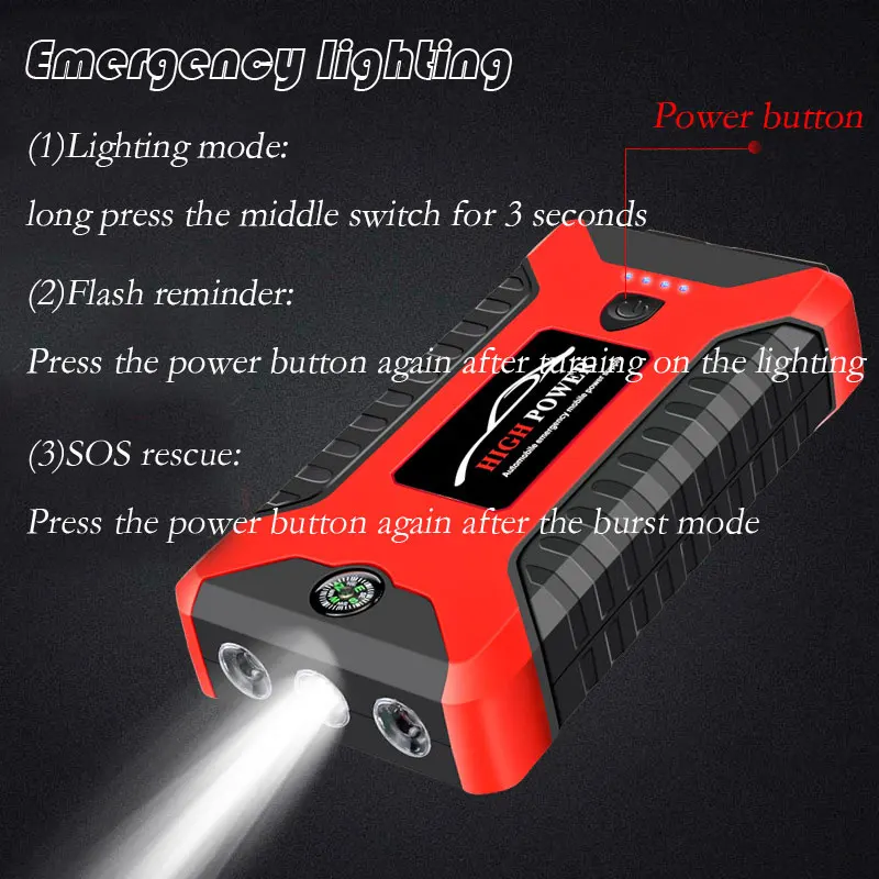 Car Battery Jump Starter 20000mAh 600A 12V Output Portable Emergency Starter Power Bank For Car Booster Starting Device