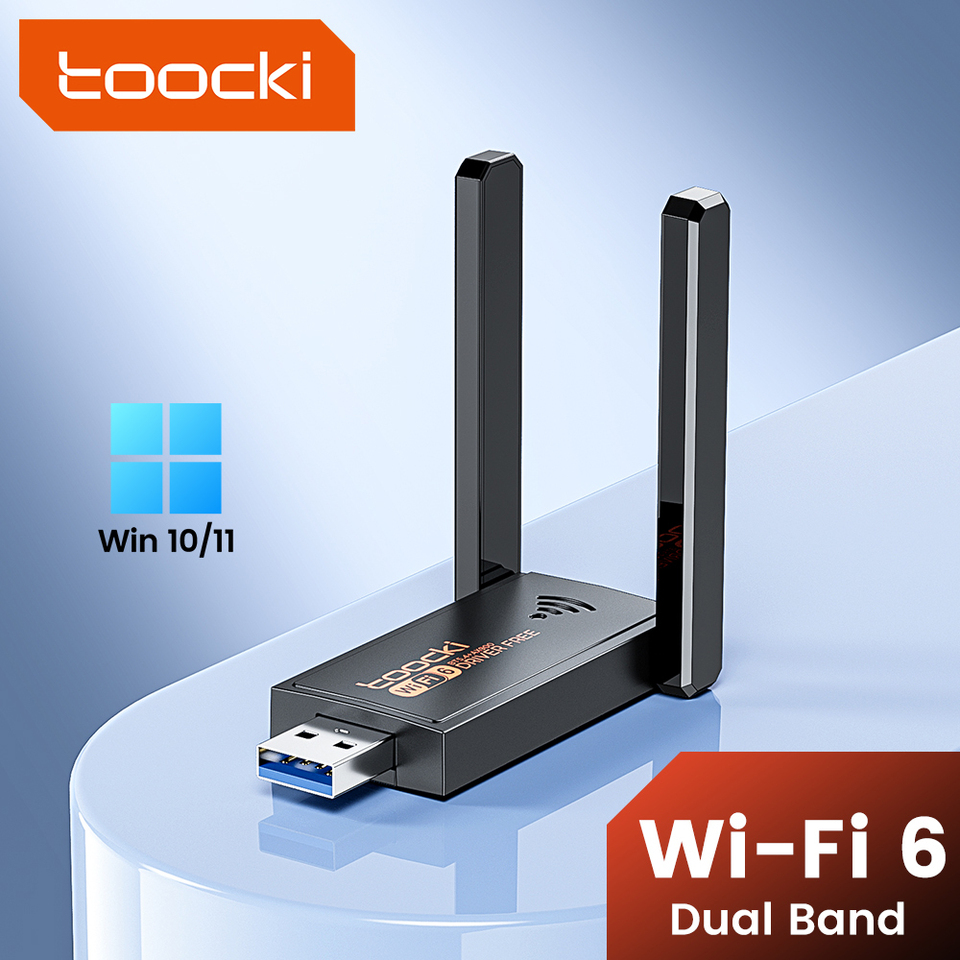 Toocki 900Mbps BT5.4 WiFi6 USB Adapter Dual Band 2.4/5Ghz Driver Free Wireless Network Card with Rotatable Antennas for Win10/11