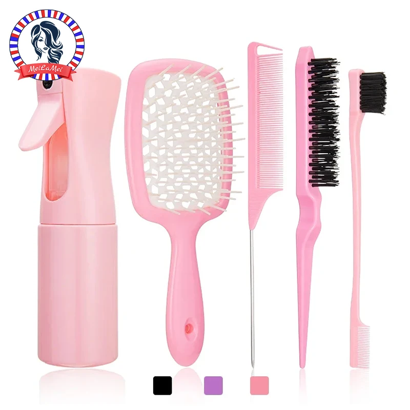 Comb Set Detangling Hair Brush Curly Hair Rat Tail Comb Edge Brush 5/6 Pcs