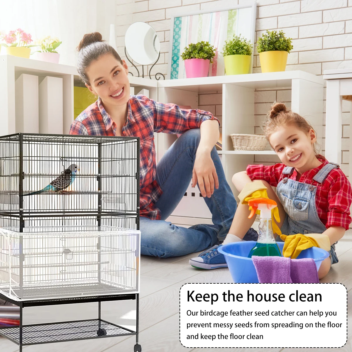 Nylon Bird Cage Cover Skirt Net for Easy Cleaning