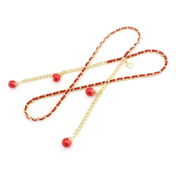 Elegant Pearl Thin Belts For Women Long Pearls Chain Metal Hook Dress Belts Summer Waistband Adjustable Elastic Belts 120*0.8cm 5