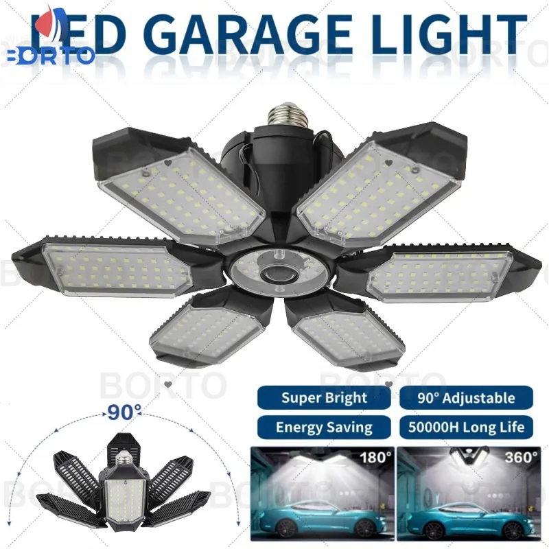 100W 12000LM 6 Leaf LED Garage Light Adjustable Deformable Bulbs for Store Warehouse Workshop Lighting