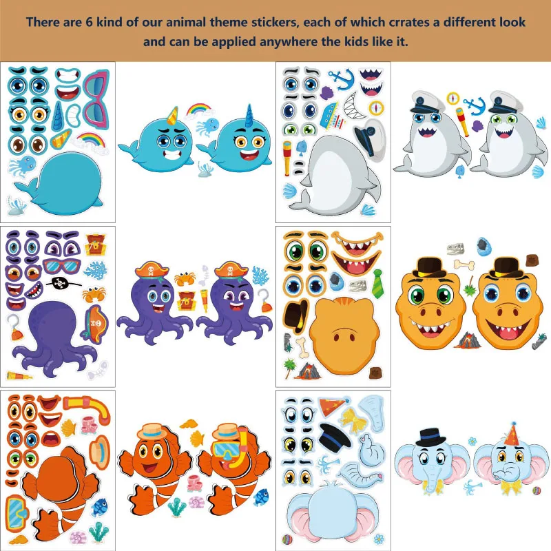 Make A Face Stickers for Kids DIY Make Your Own Christmas Trees Safaris Sea Fantasy Animals Puzzle Stickers Boys Girls Gifts Toy 2