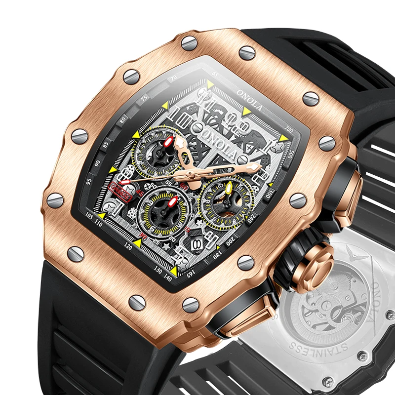 Tonneau Skeleton Mechanical Men's Watch Luxury Rose Gold Stainless Steel Automatic Watches High Quality Waterproof Man Clock New pagani design 2023 new mens straps sapphire mechanical watch mens watches automatic winding ceramic bezel nh35a waterproof clock