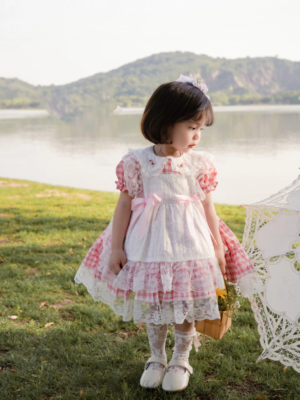 Exclusive creation Baby Summer Spanish Lolita Princess Ball Gown Pink checked lace Design Birthday PartyEvening dress