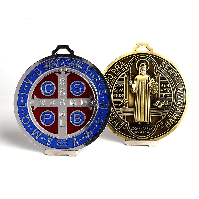 Retro Color St. Benedict Cross Ornament Pendant Gift Catholic Christian Religion Icon Home Car Decoration Articulos Religiosos