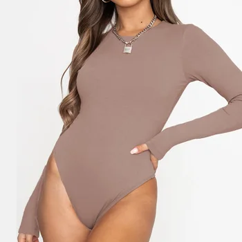 New Long Sleeve Bodysuit for Women Slim Fit Bodycon Bodies Casual One-Piece Jumpsuit Fall Winter Outfits Black Brown