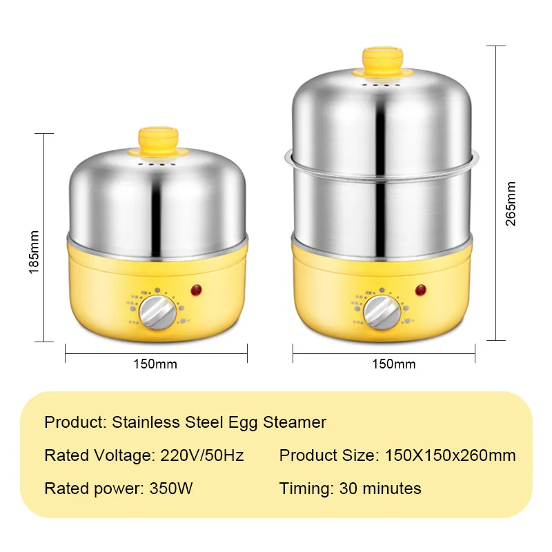 2 Layers Automatic Electric Egg cooker Stainless steel Food Steamer Grains Buns Heater Dish warmer Egg Custard Stewer Timed 220V