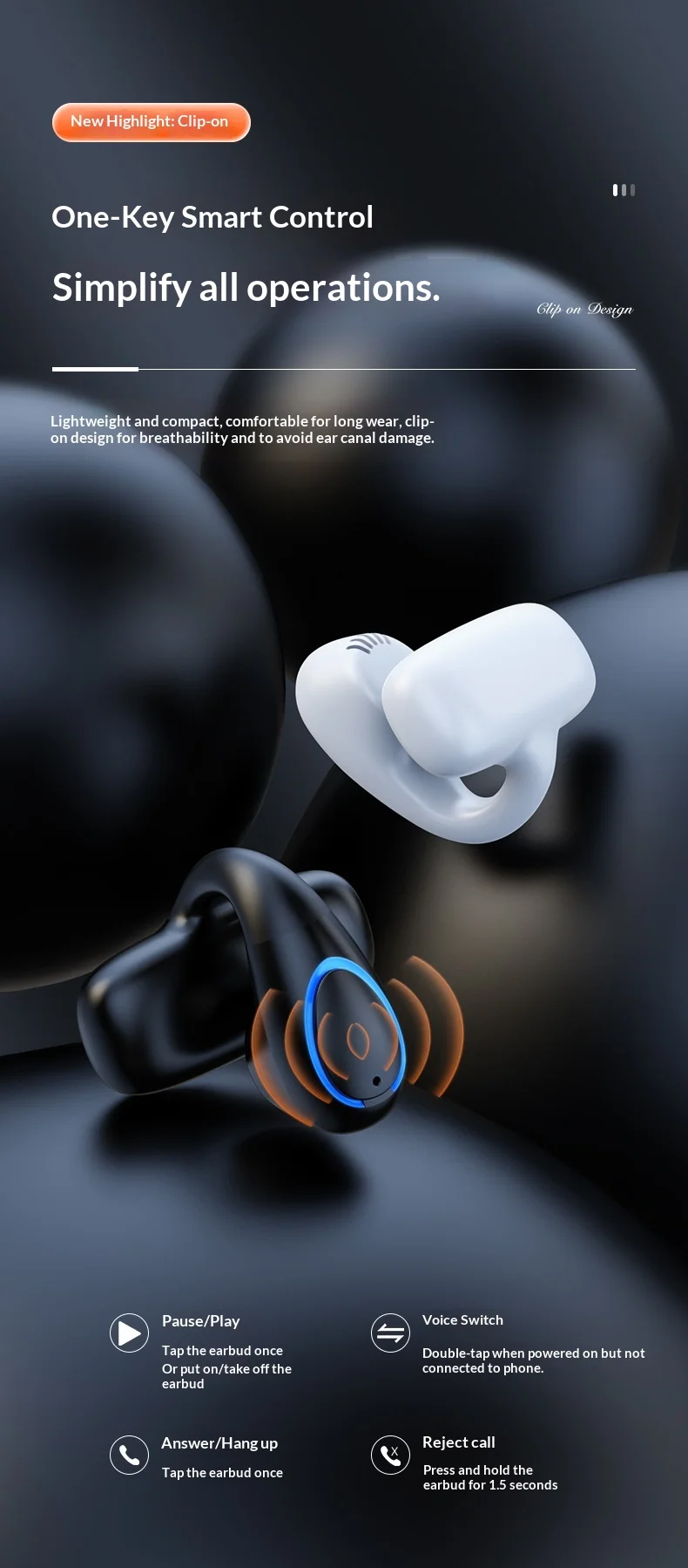 Einzelohr Knochenschall Sportkopfhörer Kabellos Bluetooth_voghion.com
