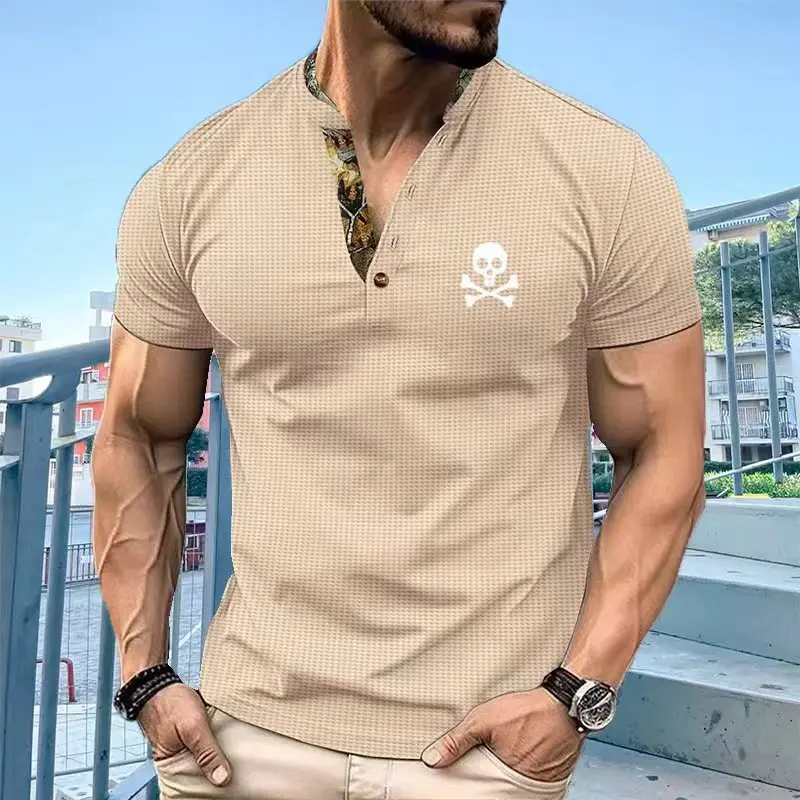 

The new 2024 summer monochrome skeleton printed men's polo shirt