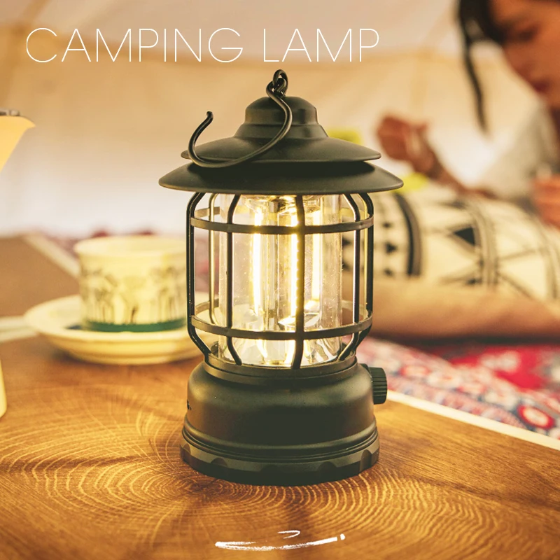 USB Charging Tent Light Vintage Camping Lantern 18650 Flashlight Outdoor  Camping Equipment Portable Retro Lamp Hanging