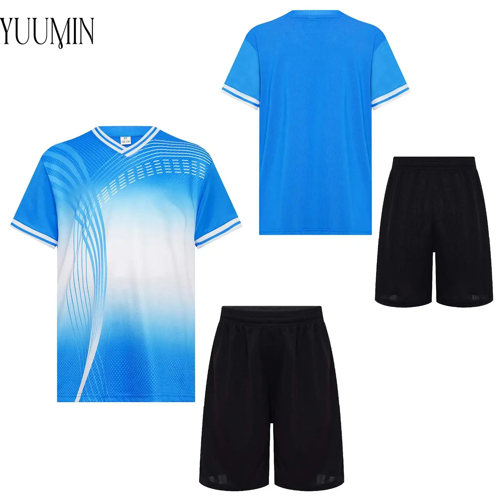 بدلة رياضية للأطفال الأولاد سريعة الجفاف، ملابس تدريب كرة القدم، تي شيرت أنيق مطبوع بأكمام قصيرة مع شورت يناسب الملابس الرياضية