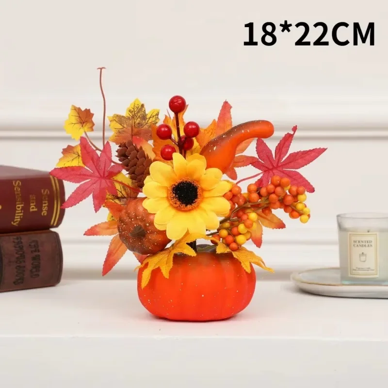 Autumn Harvest Artificial Pumpkin Sunflower Ornament Realistic Flower Simulation Decoration Party Fall Home Window Decor Props