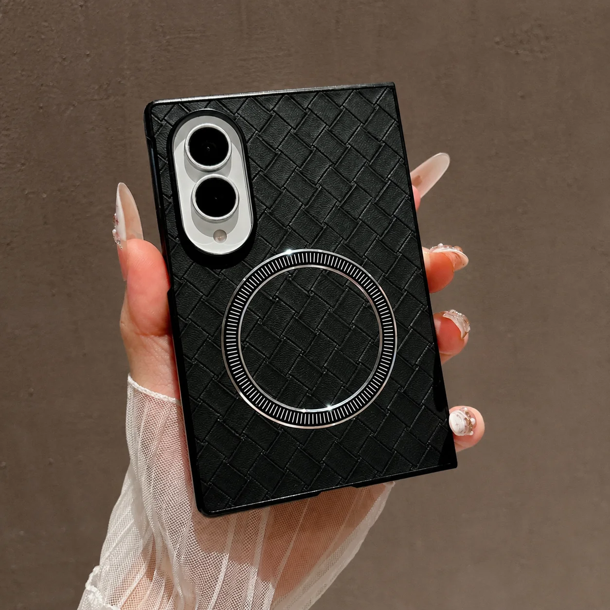 Luxury Weave Grid Shockproof Phone Case with Built-in Front Protection