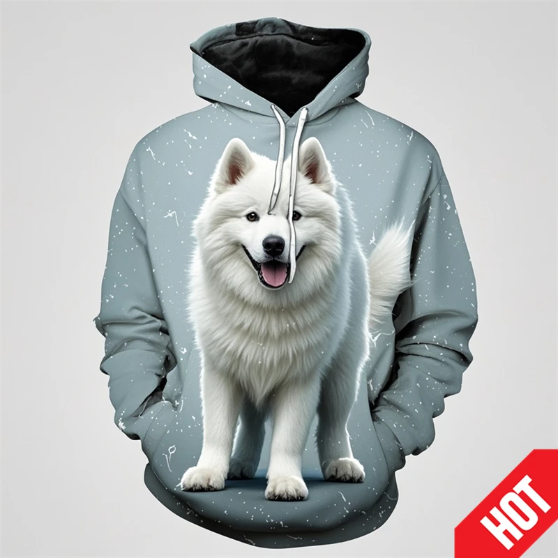 thumbnail image 1 of Sudadera con capucha con estampado 3D de anime samoyedo para hombre y mujer, divertida, informal, de moda urbana, para niños y niñas, 1 of 4