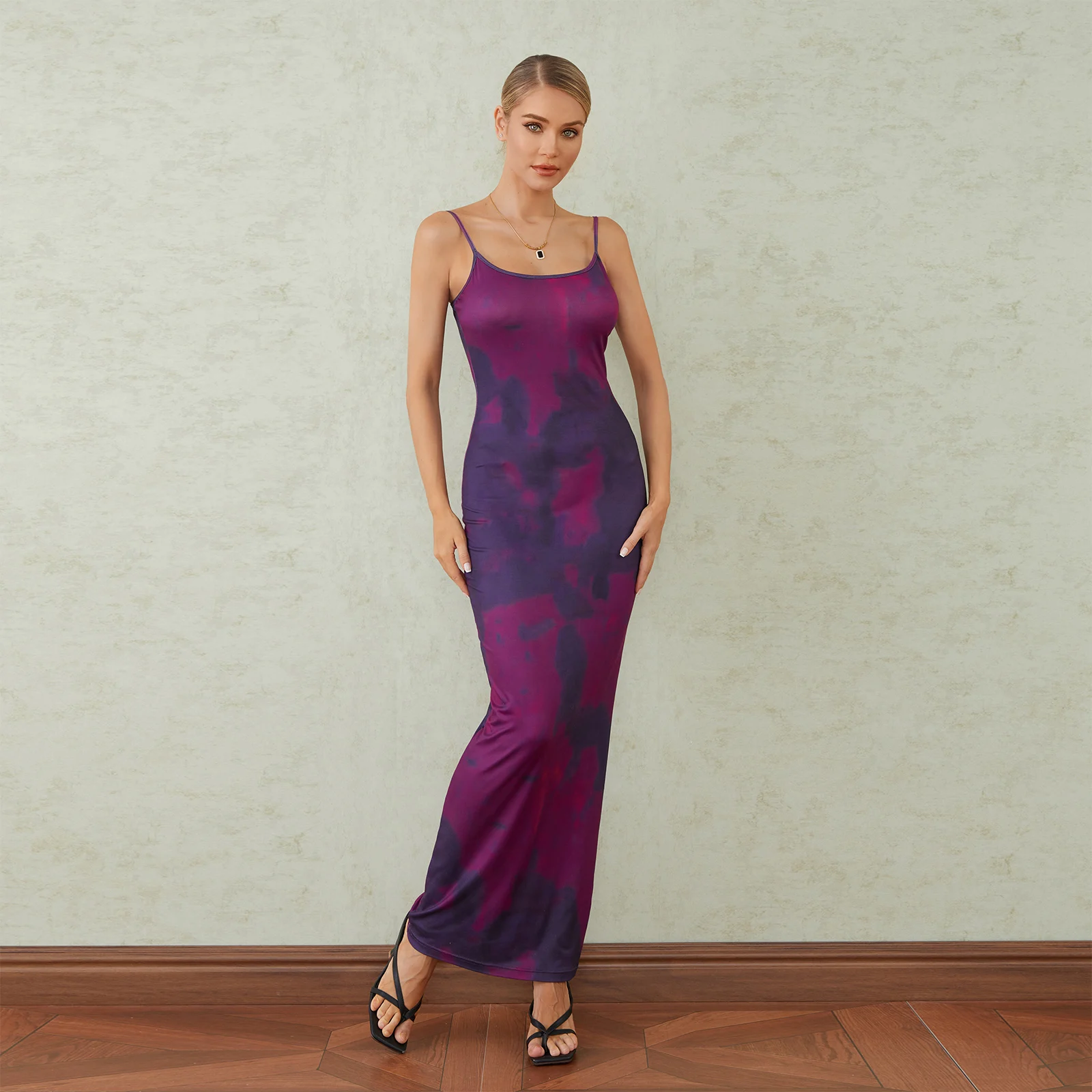 

Женское летнее облегающее длинное платье, винтажное платье без рукавов на бретелях-спагетти с принтом в виде краски, для женского клуба