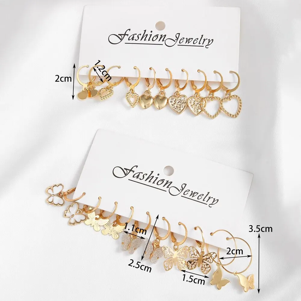 Butterfly Earrings 10pcs Women Earrings New Creative Simple Fashion Temperament Hollowed-out Butterfly Love Earrings Gold-color