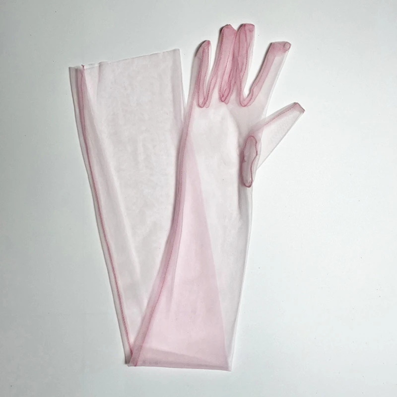 Long Sheer Tulle Wedding Gloves - Ultra Thin Stretchy Full Finger Mittens