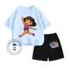 2024 Dora The Explorer Animated Cartoon Print Design O-neck Short Sleeve and Shorts Two-piece Suit for Children 3-14 Years Old 4