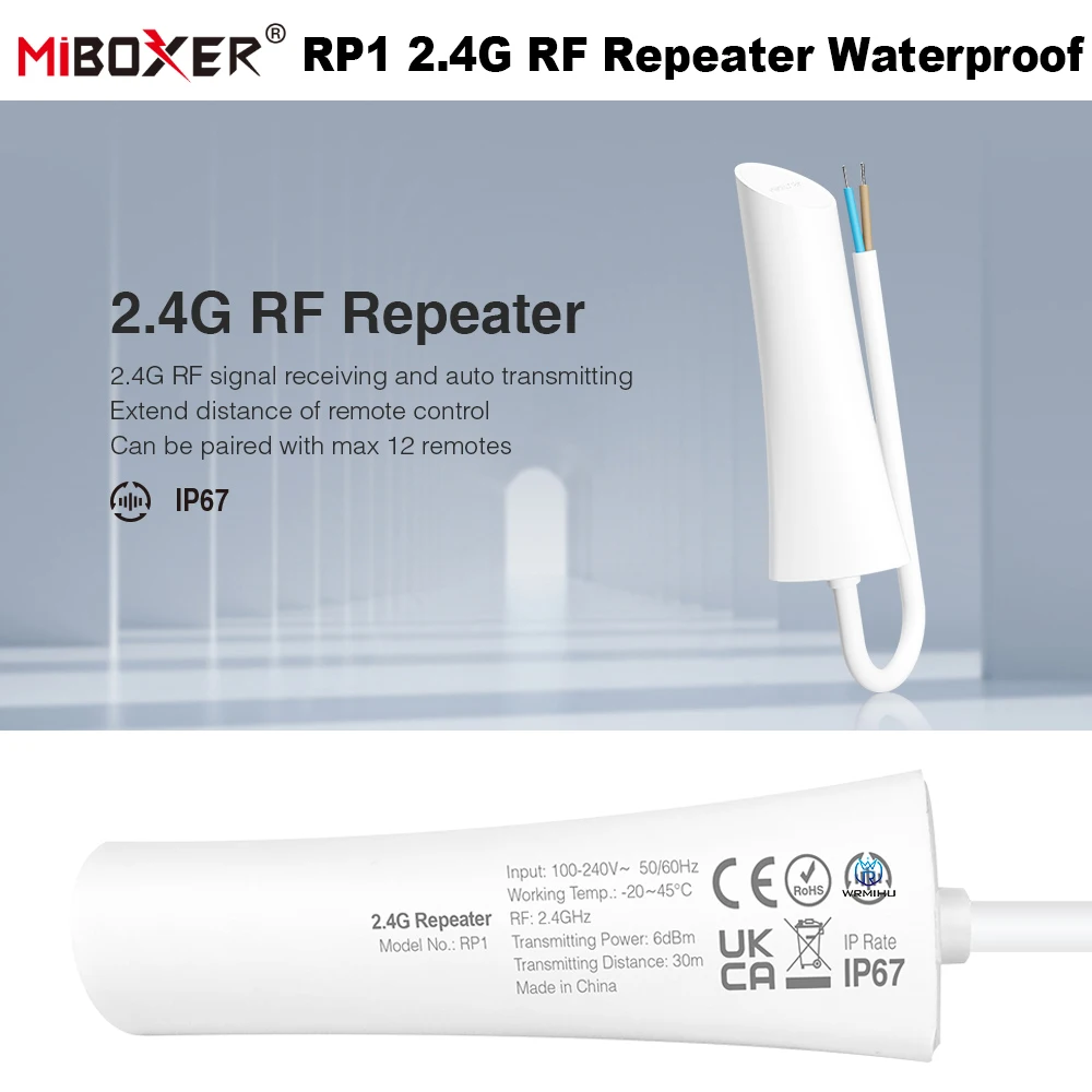 

2.4G RF Repeater RP1 Waterproof IP67 Miboxer 2.4G Remote Signal Receiver AC110V 220V Extend control distance of Outdoor Lights