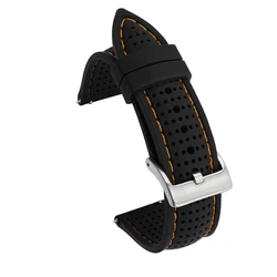 Universal Sport Silicone Strap - Waterproof Quick Release Bracelet Band - 22mm (Black orange line)