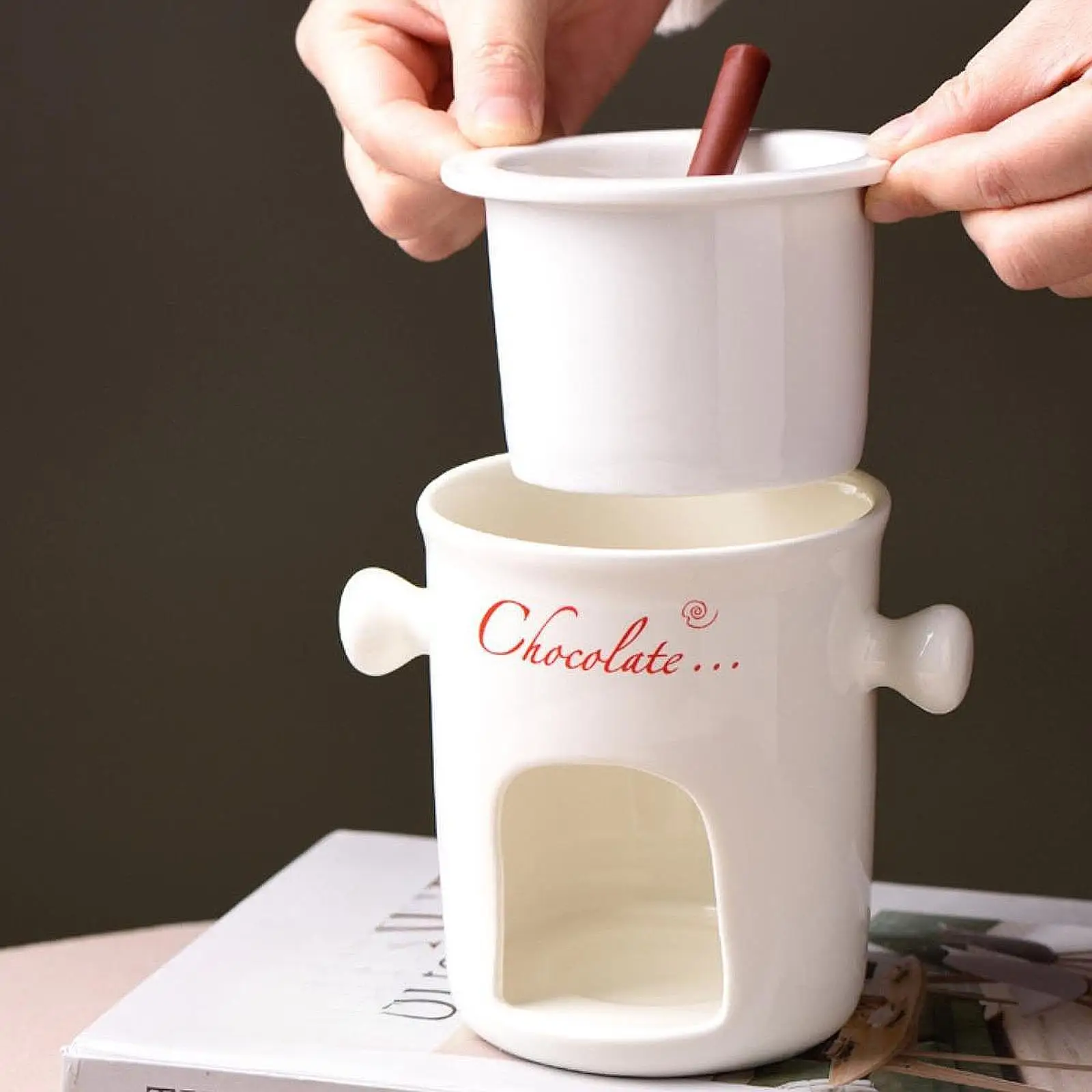 130ml/280ml Ceramic Chocolate Fondue Mug Cheese Butter Warmer