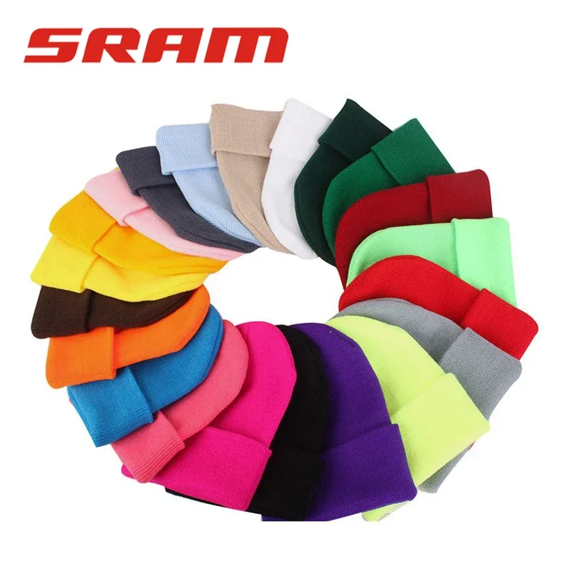 SRAM solid color versatile autumn and winter knitted hat European and American workwear men's and women's brimless hat 5