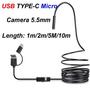 1m/2m/5m/10m TYPE C USB Mini Micro Endoscope Camera 5.5mm Soft Flexible Hard Cable Borescope Inspection for Android Smartphone 1