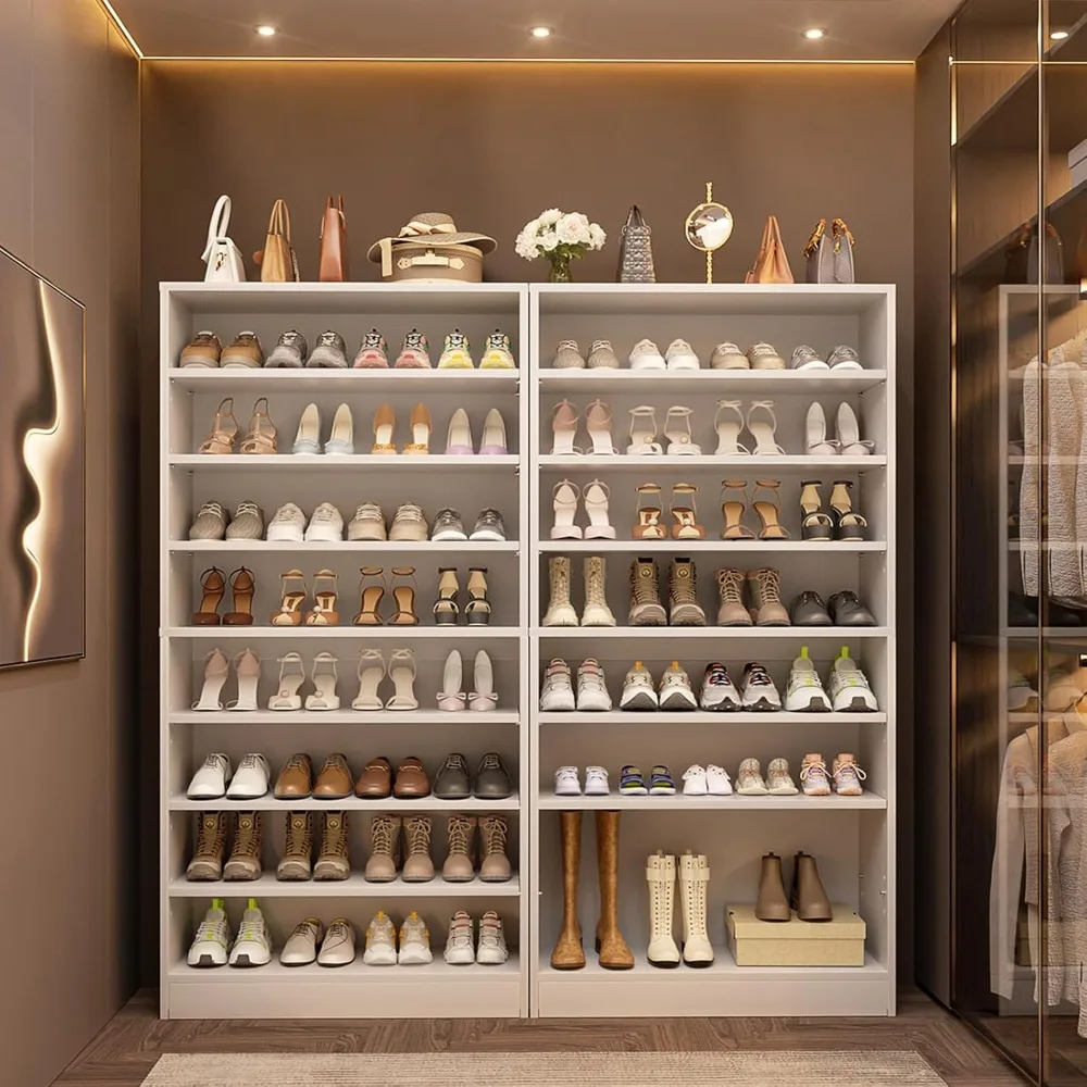 tall shoe cabinet, 9-tier shoe storage cabinet with adjustable shelves, freestanding wood shoe rack organizer cabinet for close