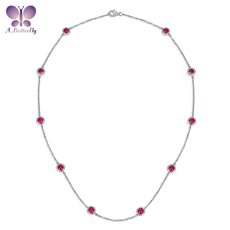Tennis Chain Fine 925 Sterling Silver Red Ruby Diamond Necklace 16-28