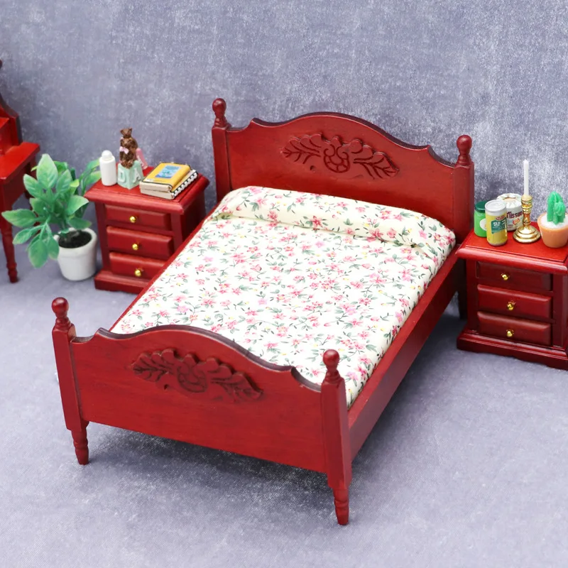 Dollhouse Furniture Bed Wooden Dollhouse Furniture Double Bed Mini