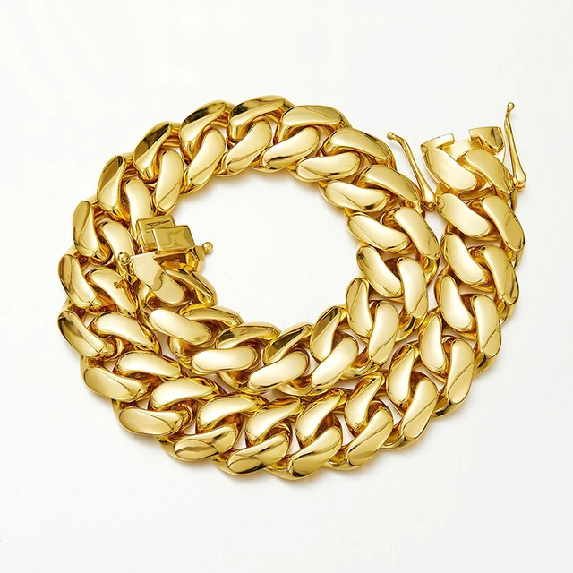 Colliers chaîne cubaine dense en acier inoxydable couleur or, style Hip Hop Bling, pour hommes, bijoux de rappeur, livraison directe 2 Colliers chaîne cubaine dense en acier inoxydable couleur or, style Hip Hop Bling, pour hommes, bijoux de rappeur, livraison directe 2
