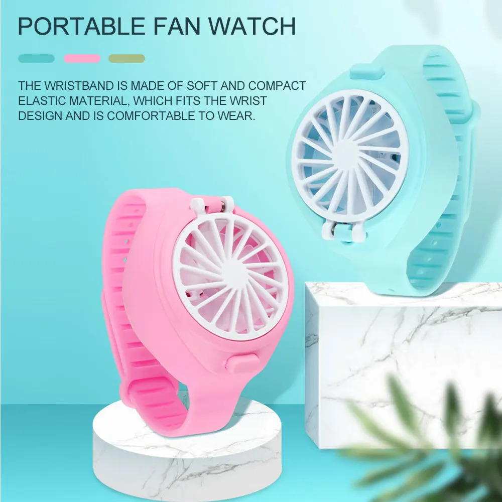 Watch Shape Fan Portable Wrist Strap Mini Watch Hand Held Fan USB Charging Small Rechargeable Fans Kid&rsquo;s Festival Birthday Gift