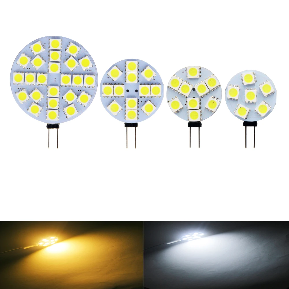5 PCS Mini G4 LED Bulbs DC 12V 5050 SMD 1.2W 2.4W 5W 120 Degree bi-pin Cold Warm White Halogen Replacement Lamp