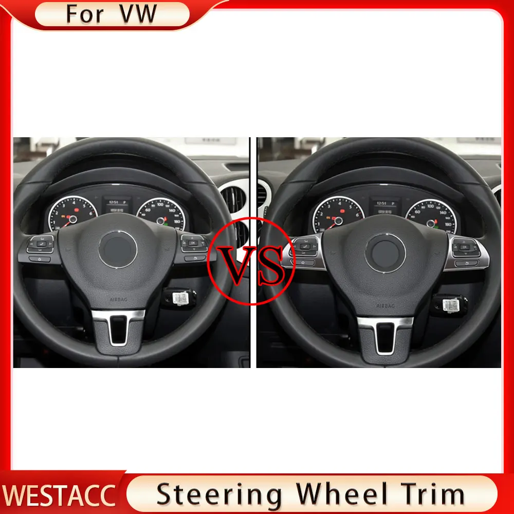 2Pcs Car Steering Wheel Panel Sticker Trim Cover for VW Golf MK6 Passat B7 CC EOS Tiguan Jetta Touran Caddy Sharan Accessories — view 3