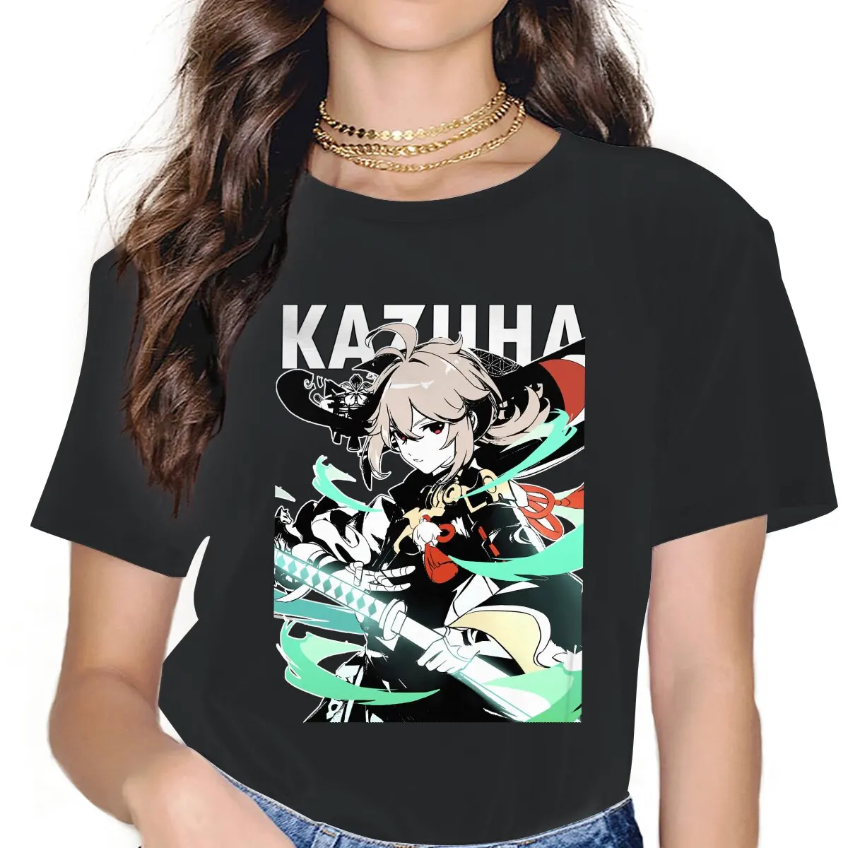 

Женская футболка Kazuha Genshin Impact Game Paimon, повседневные футболки с коротким рукавом и круглым вырезом, Новое поступление одежды