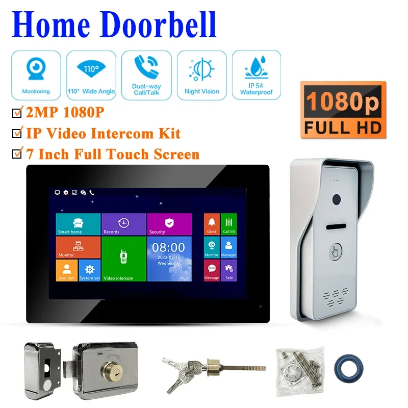 

UTP Cable Video Door Phone lP Doorbell Intercom System with Camera Monitor Photo Record Captured While Monitoring 1080P Wired