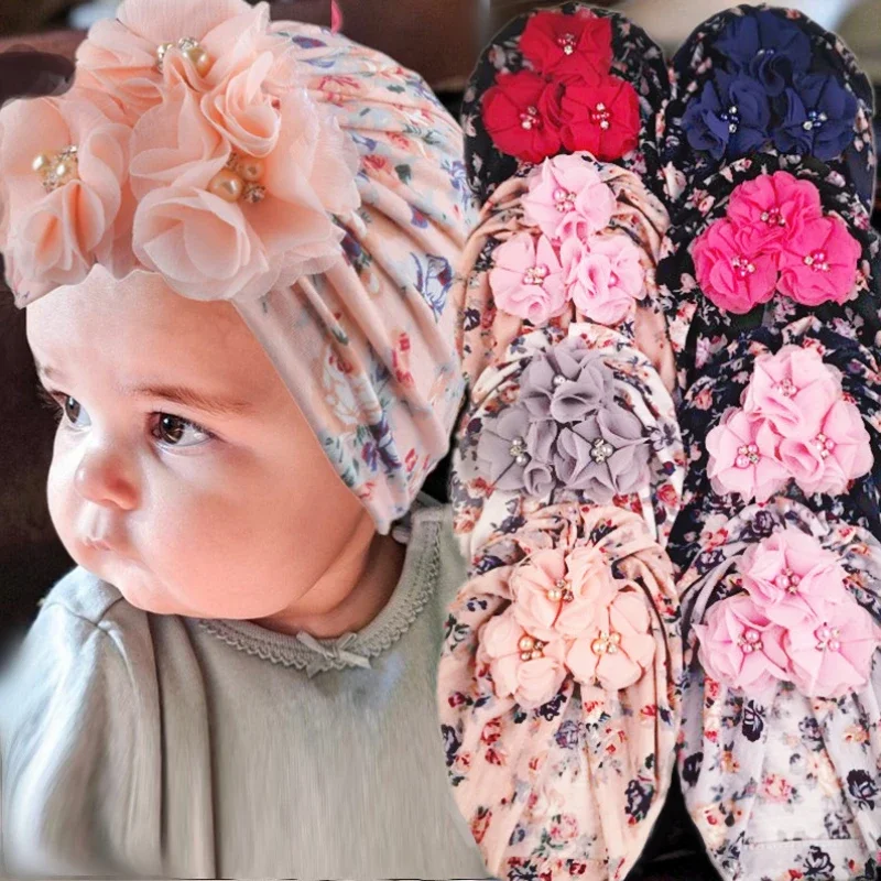 Spring Flower Baby Girls Hat for Newborn Soft Cotton Baby Boys Girls Hat Turban Infant Toddler Cap Head Wraps Photography Props baby hat baby photography props