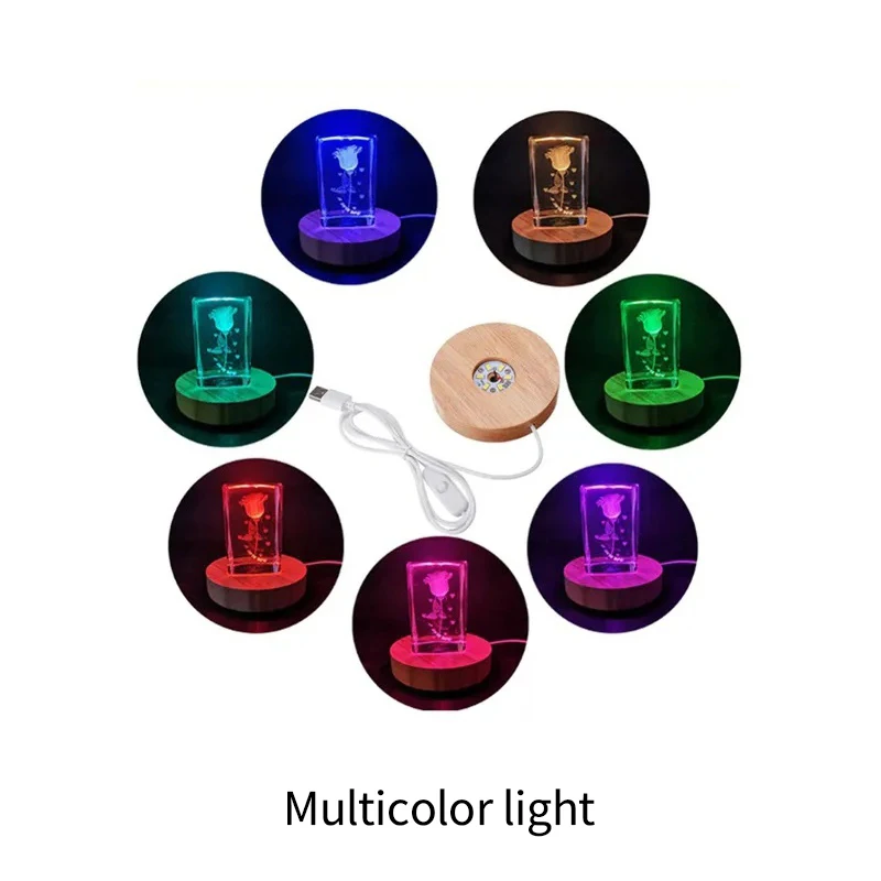 Wooden LED Light Dispaly Base Crystal Glass Resin Art Ornament Wooden Night Lamp Base LED Light Rotating Display Stand 6cm led lights lamp holder lamp bulb holder rotating display stand lamp base led lamp base diy lighting accessories