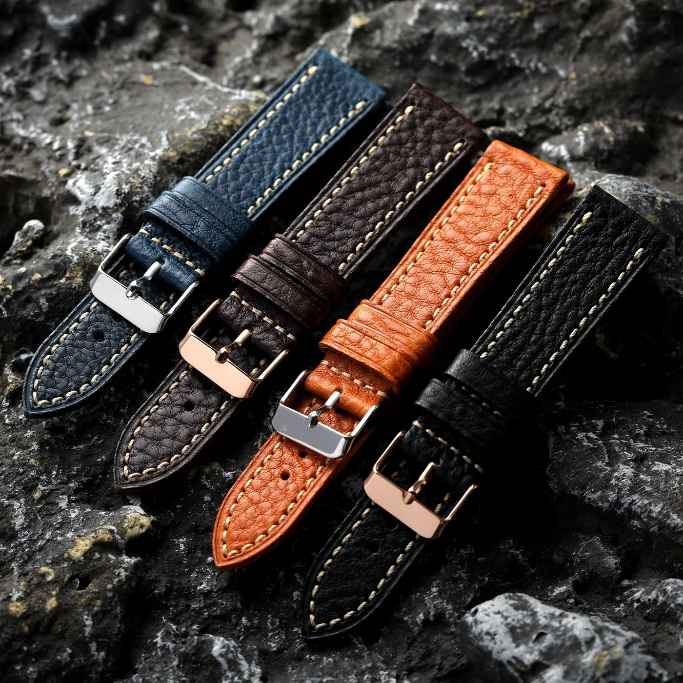 Handmade Tuscany Leather Watch Strap - Soft Retro Style in Black, Brown, and Blue (18mm, 20mm, 22mm)
