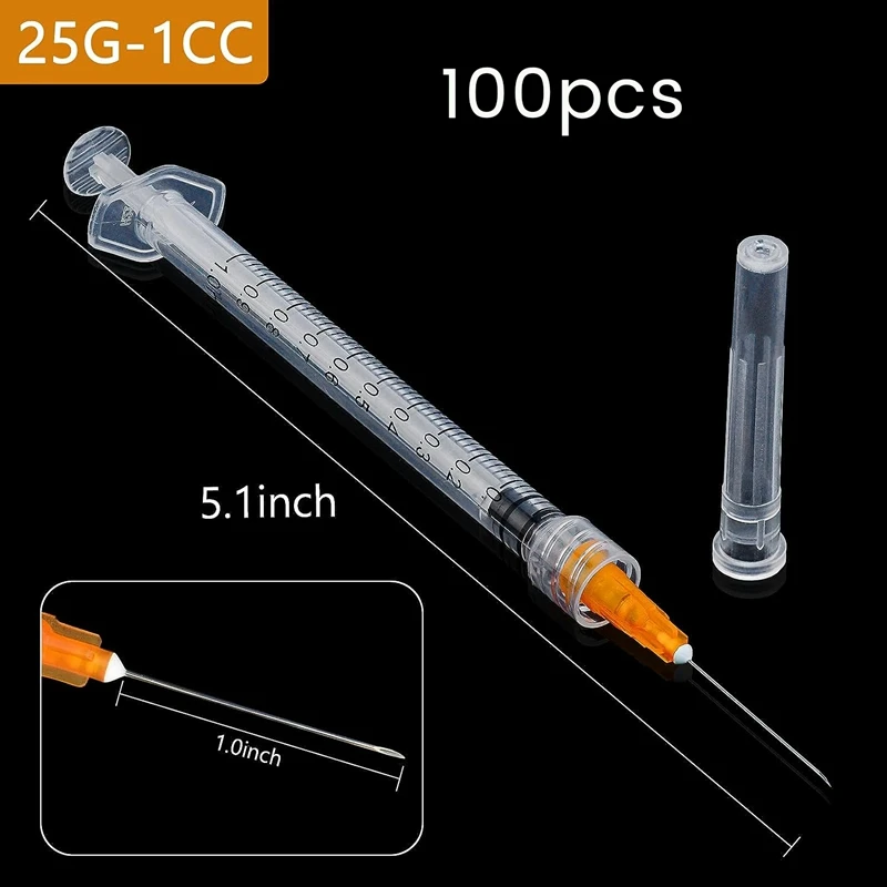 1Ml Syringe With Needle-25G 1 Inch Needle, Disposable Individual  Package-Pack Of 100 Sealed Sterile Syringe Easy To Use