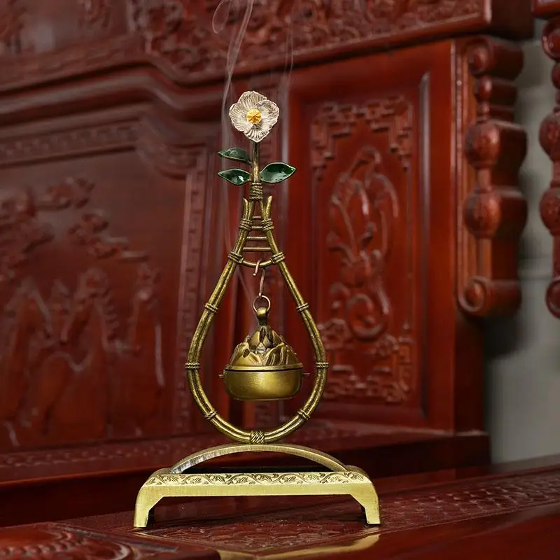 Creative Mini Aromatherapy Incense Burner, Home Indoor Zen Tea Ceremony Decorations, Metal Pipa Shape Small Hanging Furnace, 1Pc