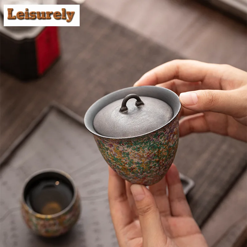175ml Rock Painting Time Wind Gaiwan Luxury Tea Tureen Household Tea Bowl With Lid Kit Tea Maker Cover Bowl Cafes Ornaments Gift
