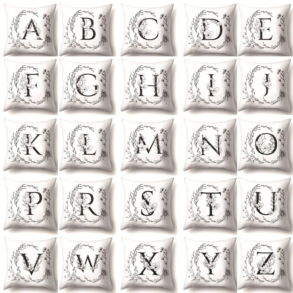

26 Letters Pattern Printed Pillow Case Sofa Room Decoration Cushion Cover Car Bedroom Velvet Throw Silk Pillowcase