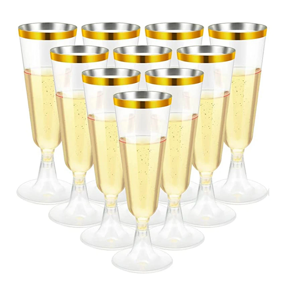 70pcs Plastic Gold Plastic Champagne Flutes 5.5 Oz Clear Plastic Wine